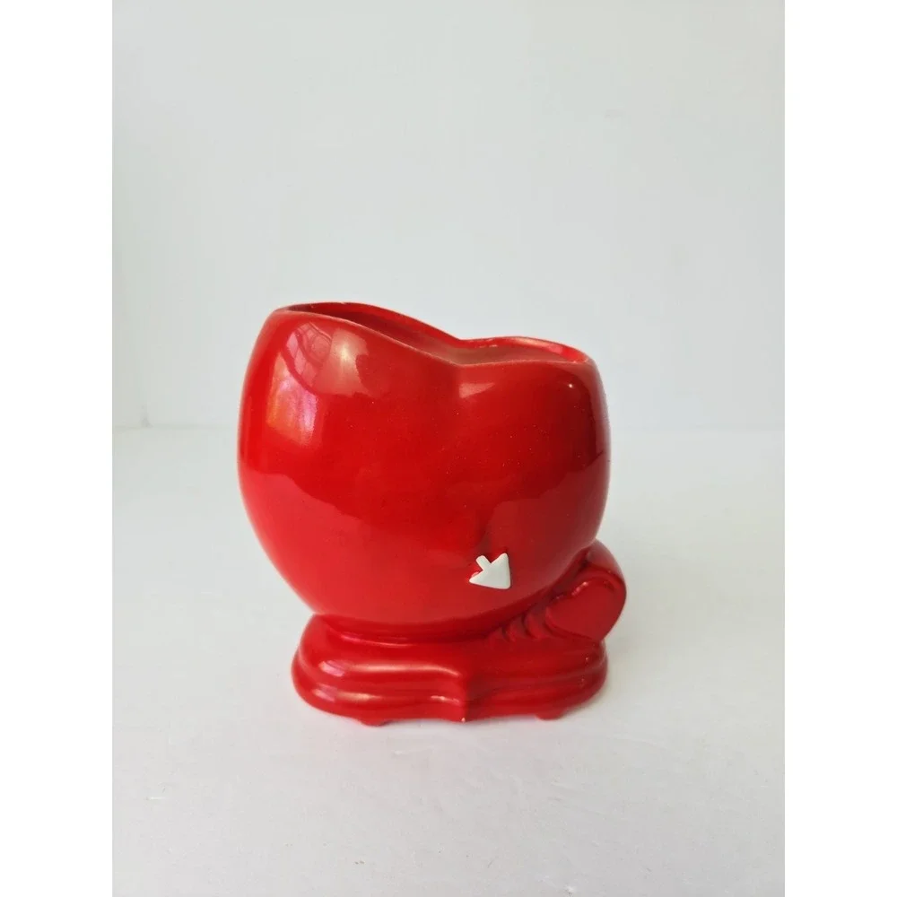Vintage Relpo Valentine's Day Red Pierced Heart Cupids Arrow Ceramic‎ Planter
